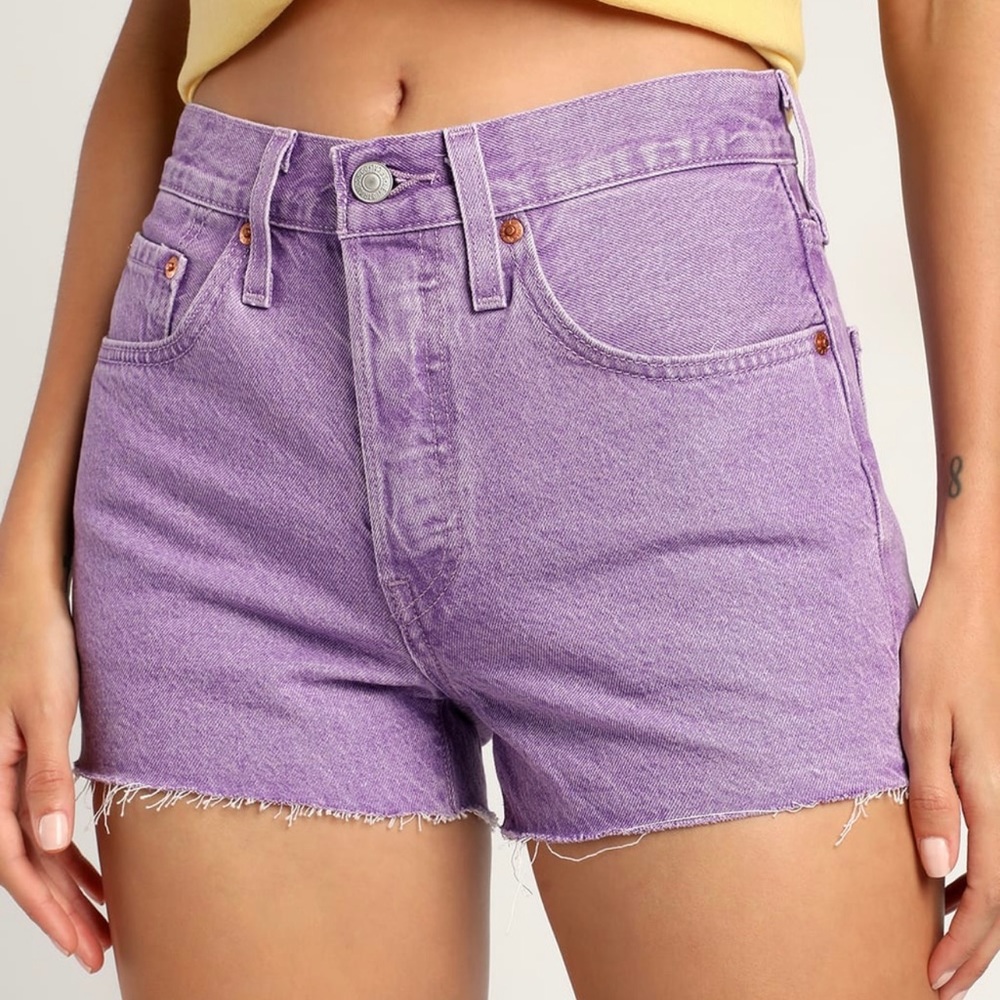501 Original High Rise Lavender Cutoff Denim Shorts